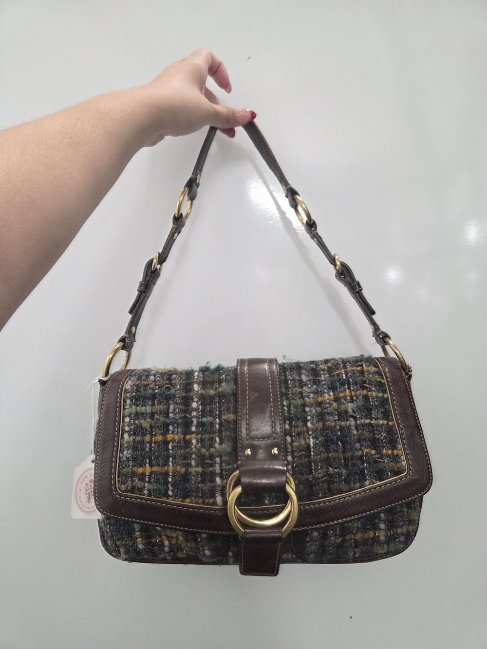 RARE! Coach Multicolor Tweed Shoulder Bag with Brown Leather Trim